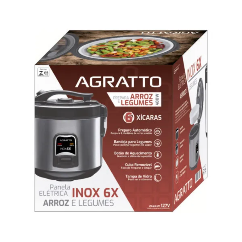 Panela Eletrica Agratto Com Visor De Vidro Inox 6 Xicaras - Image 5