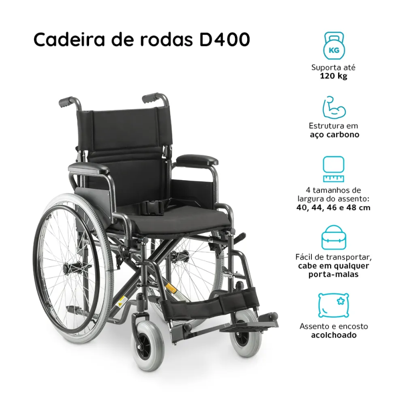Cadeira de Rodas D400  Dellamed T46 Dobrável em Aço carbono - Image 2