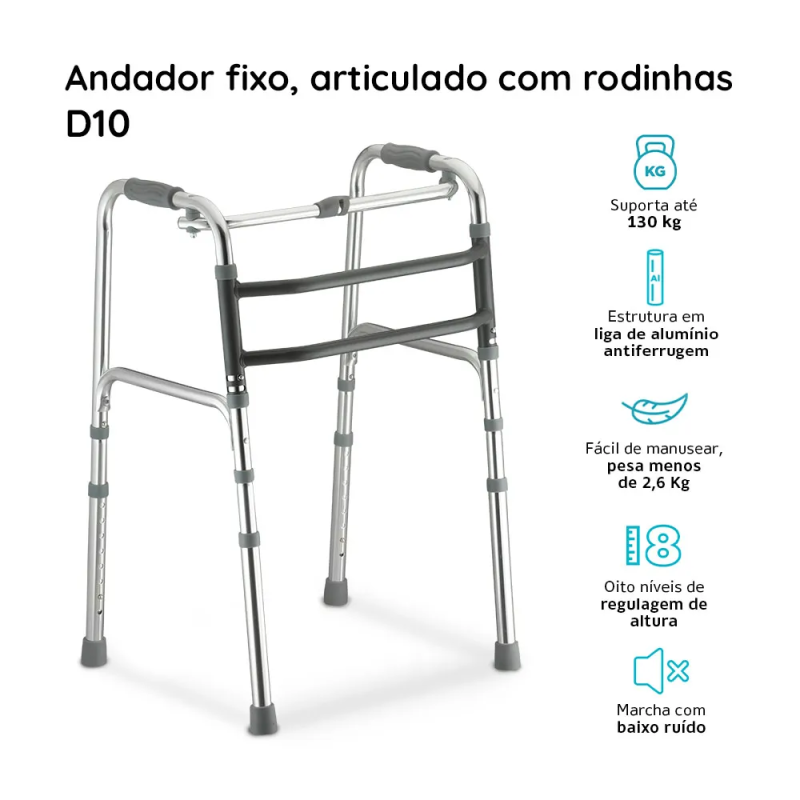 Andador Dellamed D10 Articulado 3 em 1 Alumínio Fixo Móvel - Image 2