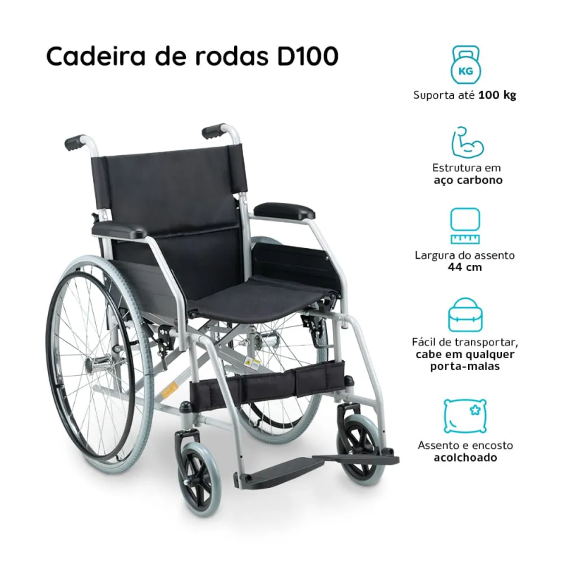 Cadeira de Rodas Dellamed D100 Dobrável Resistente em Aço - Imagem 2