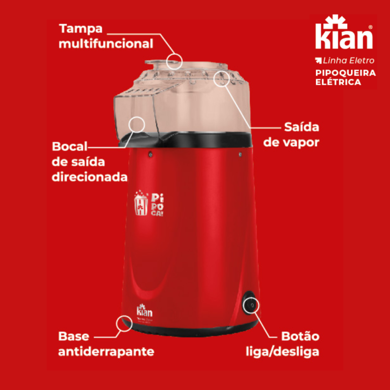 Pipoqueira eletrica KIAN POP-01 127V Vermelho - Imagem 3