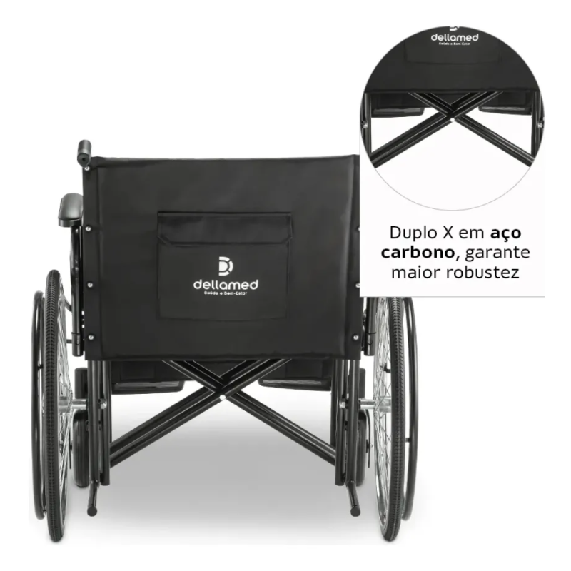 Cadeira de Rodas Dellamed D500 Dobrável 180Kg assento 62cm - Imagem 3