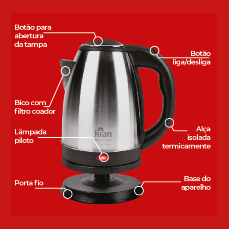 Chaleira Elétrica KIAN CH-100 127V Inox - Imagem 5