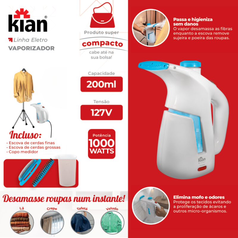 Vaporizador de Passar Roupa KIAN APV-100 200ml 127V - Imagem 6