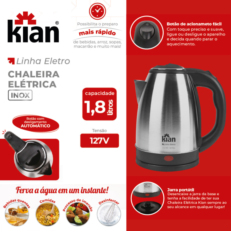 Chaleira Elétrica KIAN CH-100 127V Inox - Imagem 7