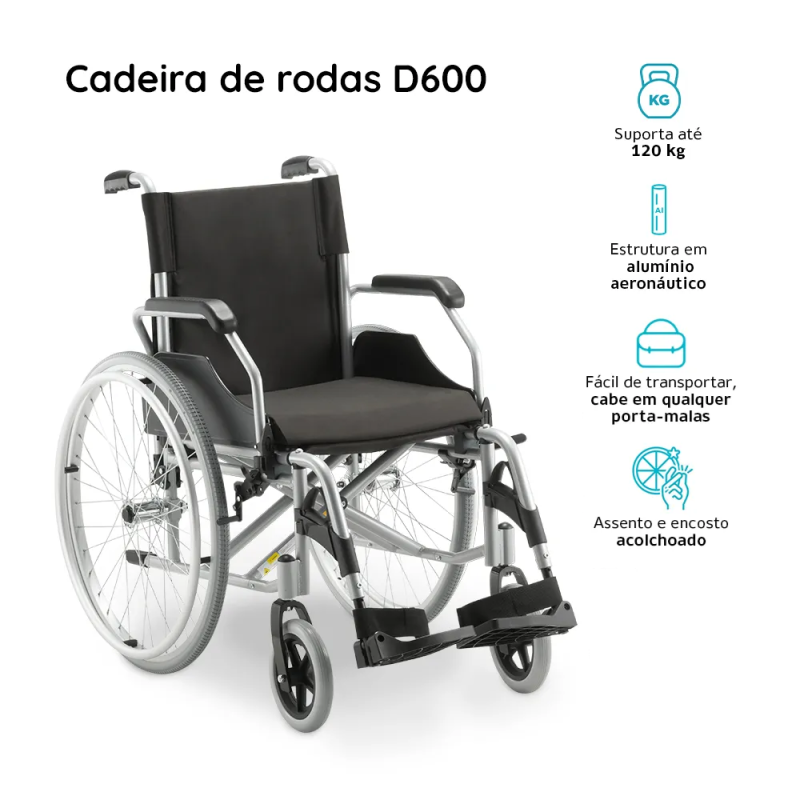 Cadeira de Rodas Dellamed D600 em Alumínio Dobrável T46 120Kg - Imagem 7