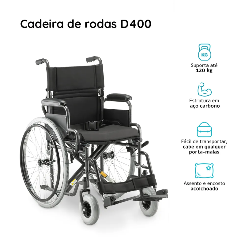 Cadeira de Rodas D400  Dellamed T46 Dobrável em Aço carbono - Imagem 4