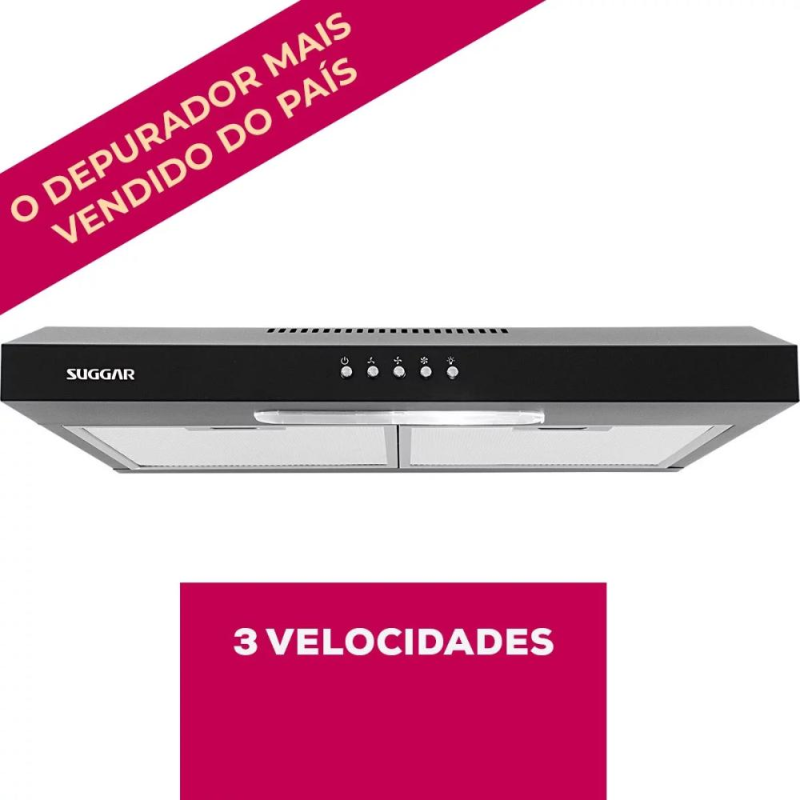 Depurador de Ar Suggar Slim 60cm 4 Bocas 3 Velocidades Preto - Imagem 2