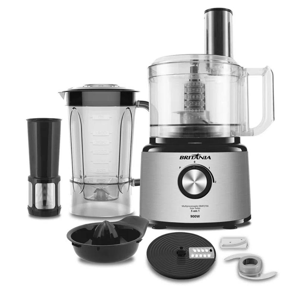 Multiprocessador Britânia BMP2700P 5 em 1 Inox Turbo 900W 220V