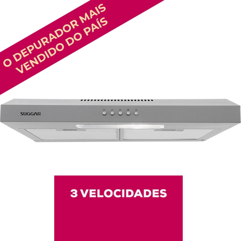 Depurador de Ar Slim Suggar 60cm 4 Bocas 3 Velocidades Prata - Imagem 2